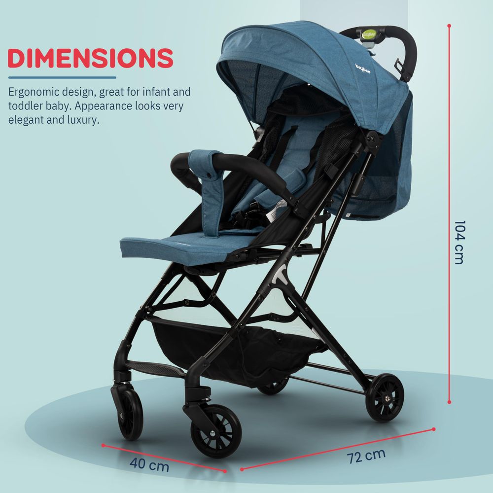 بايبي - عربية أطفال قابلة للطي بإطار معدني ومقبض للوالدين - أزرق