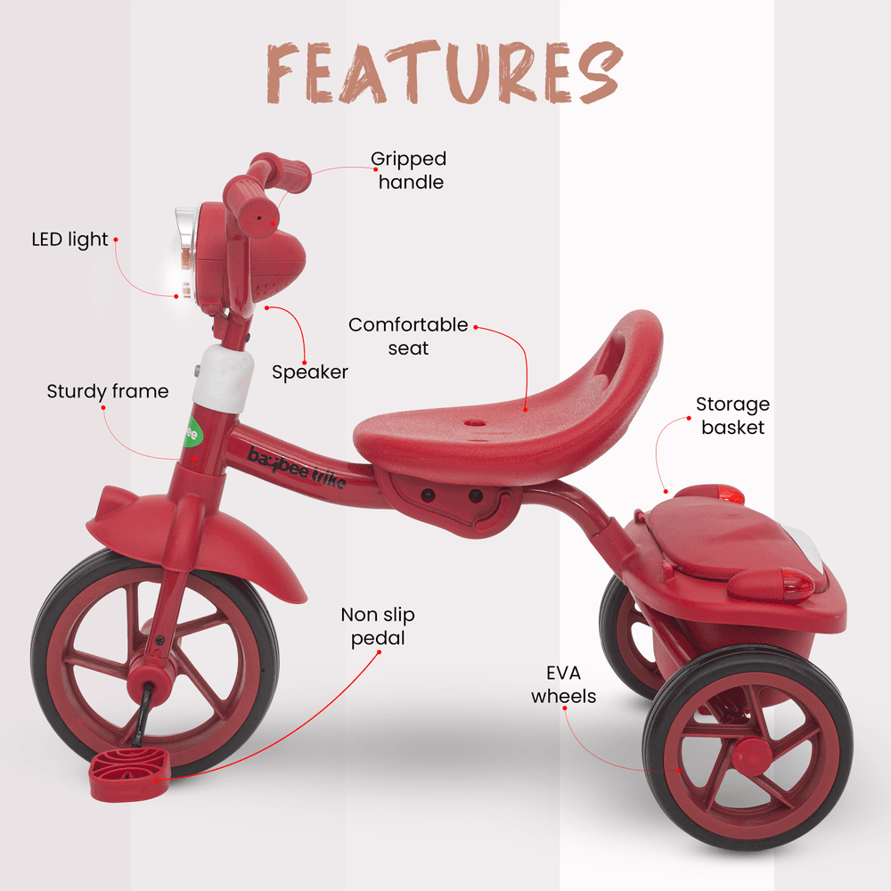Baybee - Flyer Tricycle For Kids - Red