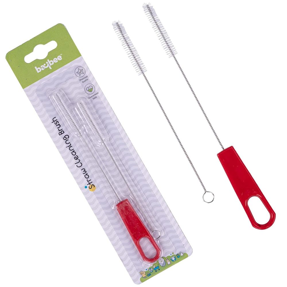 بايبي - مجموعة فرشاة تنظيف قش الأطفال - أحمر - قطعتان