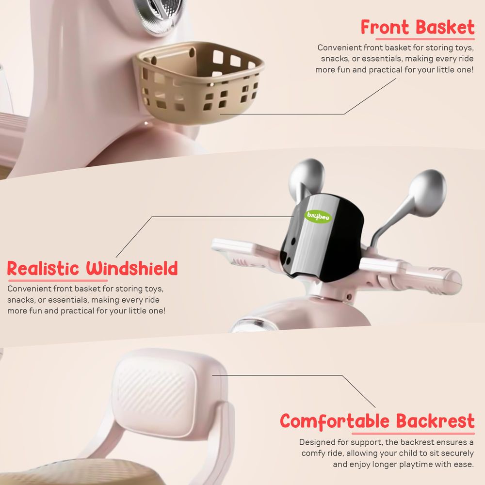 Baybee - Lola Kids Electric Ride-On Scooter - Pink