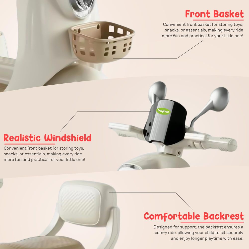 بايبي - سكوتر لولا الكهربائي للأطفال - أبيض