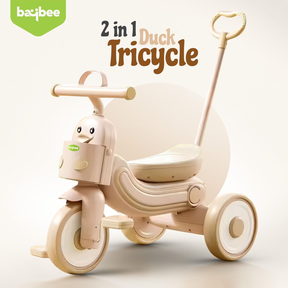 Baybee - Kids' 2-In-1 Duck Tricycle With Push Handle - Beige
