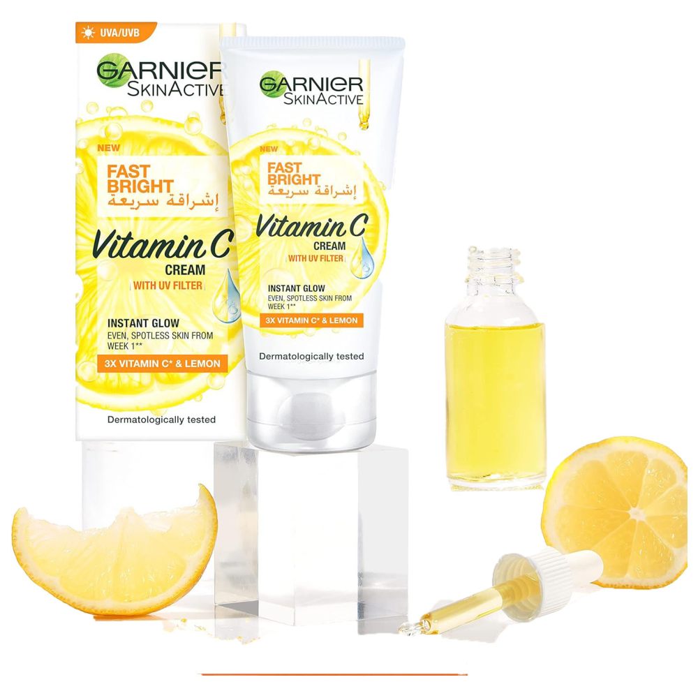 غارنييه - كريم النهار بفيتامين سي سكين أكتيف فاست برايت - 50 مل