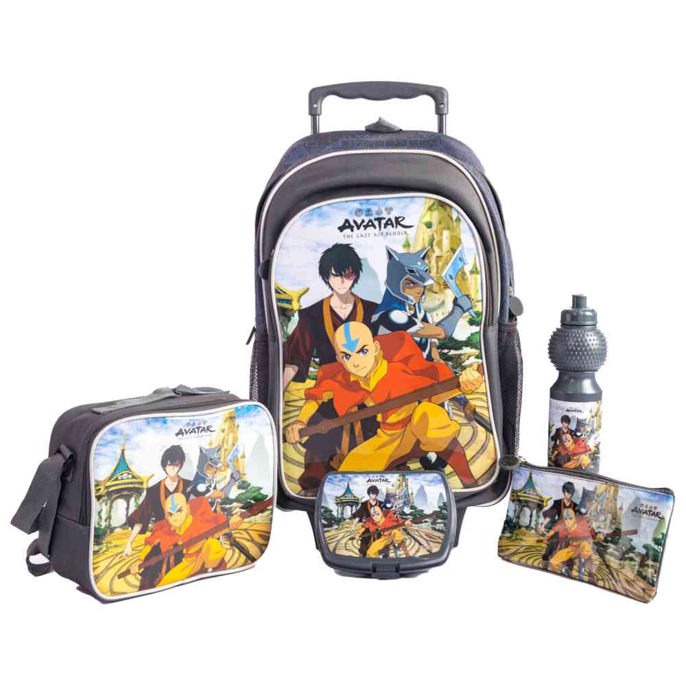 AVATAR - 18-Inch Trolley Bag Set with Lunch Bag, Pencil Case, Water Bottle & Lunch Box - Dark Grey