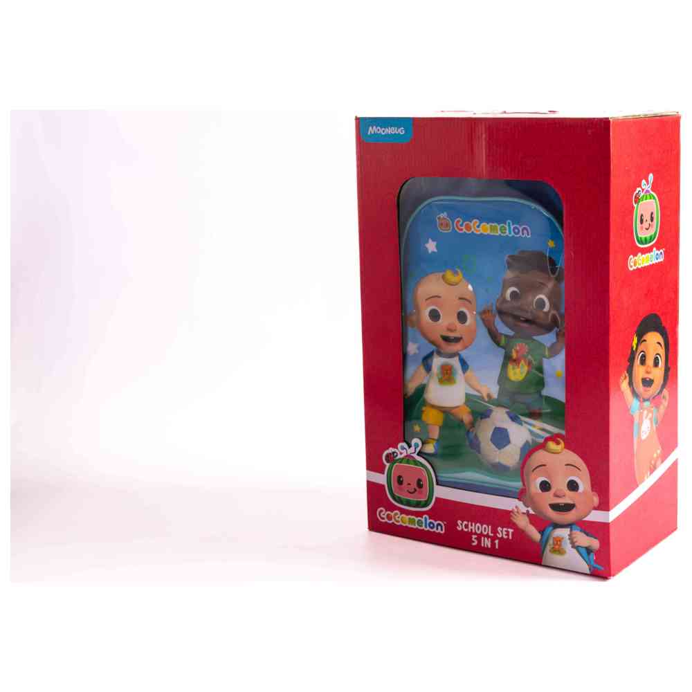 Cocomelon - 5-in-1 School Set - 16-Inch Trolley Bag with Lunch Bag, Pencil Case, Water Bottle & Lunch Box-Blue