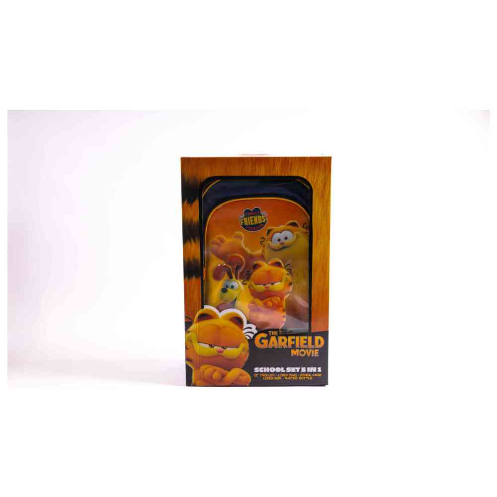 Garfield - 18-Inch School Trolley Set with Lunch Bag, Pencil Case, Water Bottle & Lunch Box - Dark Blue 