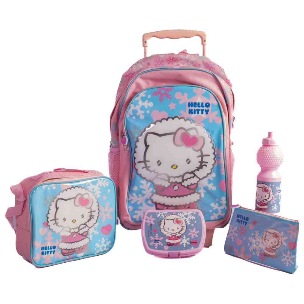 Hello Kitty - 5-in-1 School Trolley Set with Lunch Bag, Pencil Case, Water Bottle, and Lunch Box - Pink