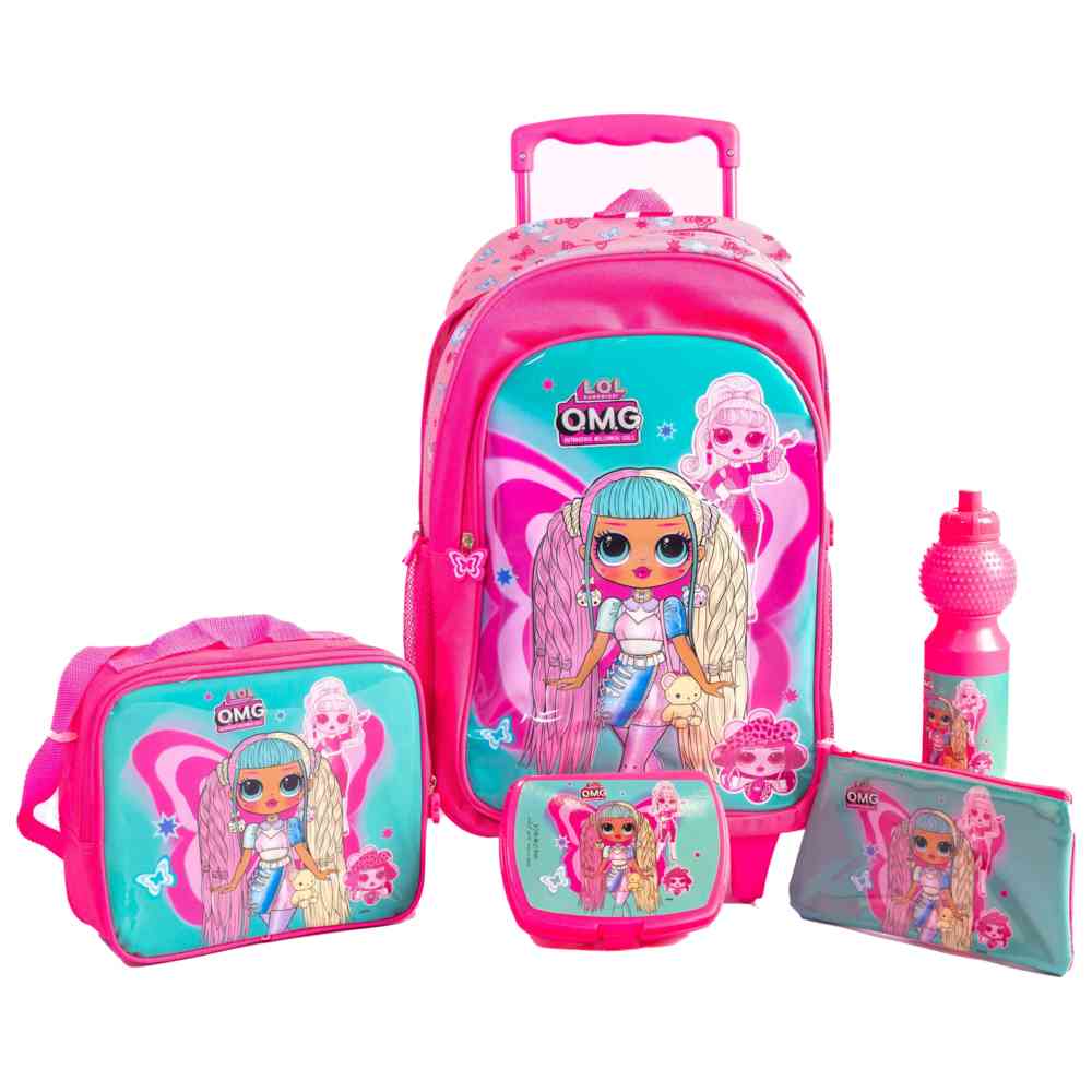 My Little Pony 5-in-1 School Set - 18-Inch Trolley Bag, Lunch Bag, Pencil Case, Water Bottle & Lunch Box - Pink