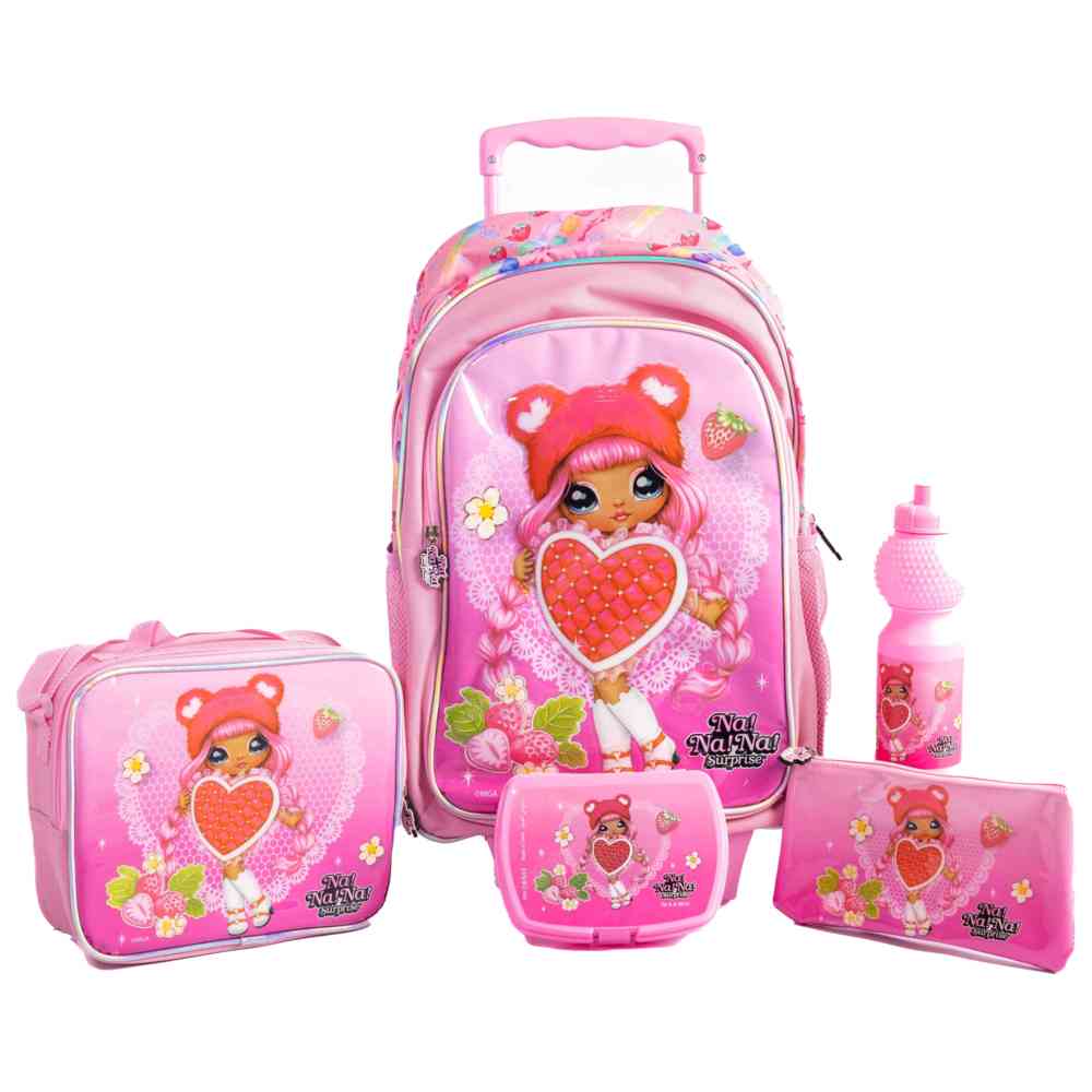 NANA - 18-Inch Trolley Bag Set with Lunch Bag, Pencil Case, Water Bottle & Lunch Box - Multicolor