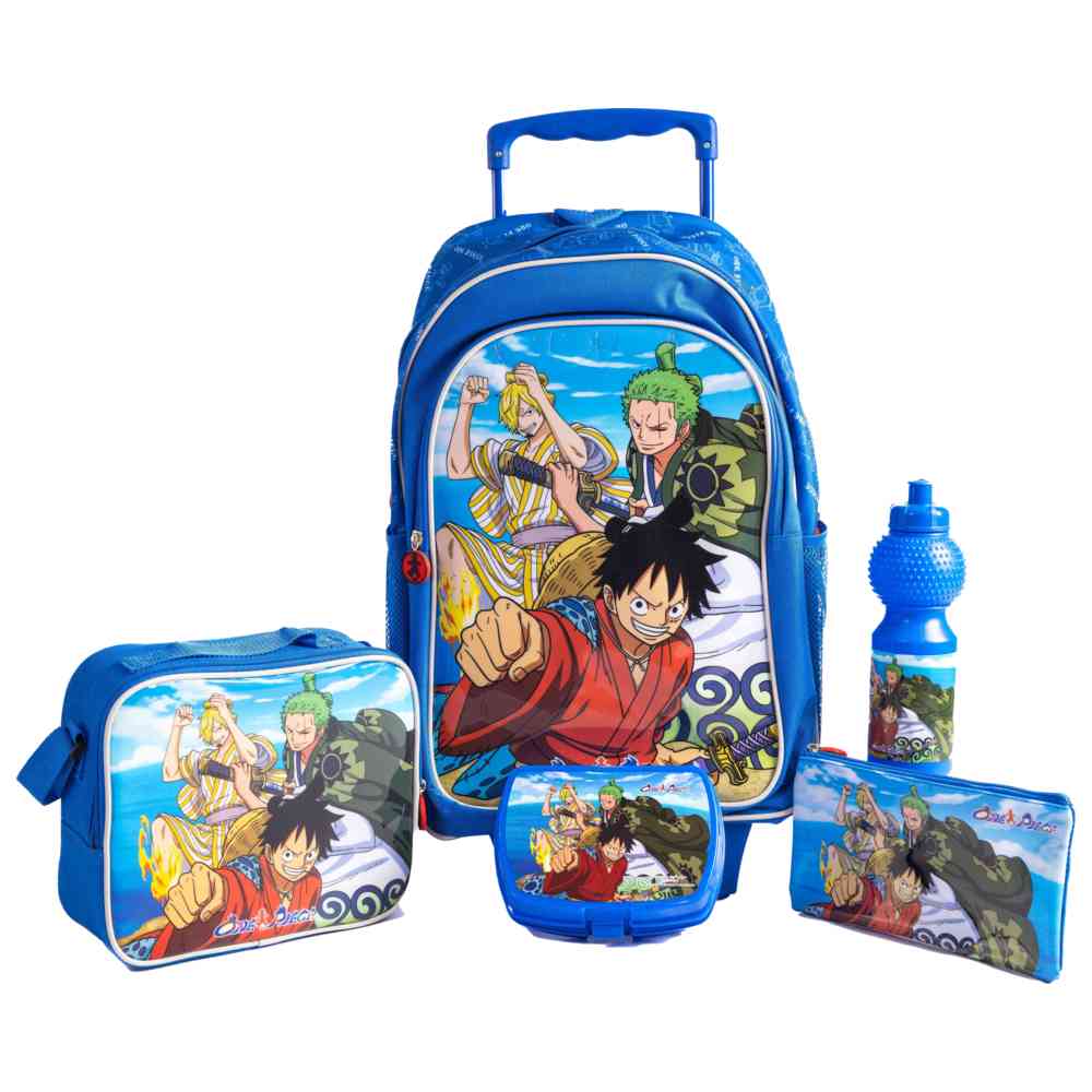 One Piece - 18-Inch Trolley School Bag Set with Lunch Bag, Pencil Case, Water Bottle & Lunch Box - Multicolor