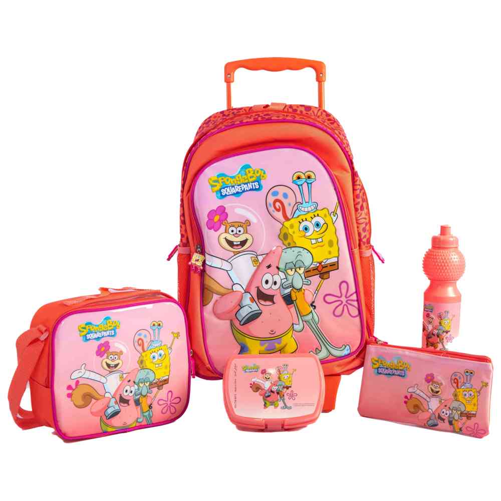 SpongeBob - 18-Inch Trolley Bag School Set with Lunch Bag, Pencil Case, Water Bottle & Lunch Box - Multicolor