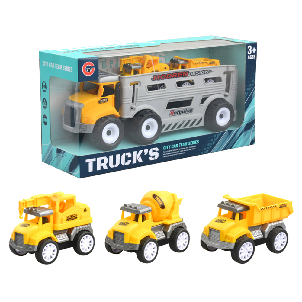 كيكيبي - مجموعة شاحنات الاحتكاك - تصميمان عشوائيان - لعبة تعليمية تفاعلية - رمادي وأصفر