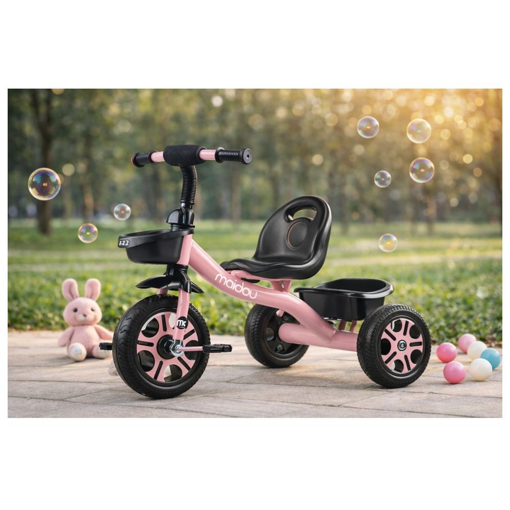 Starmarz - Kids' Tricycle With Push Handle And Storage Basket - Pink