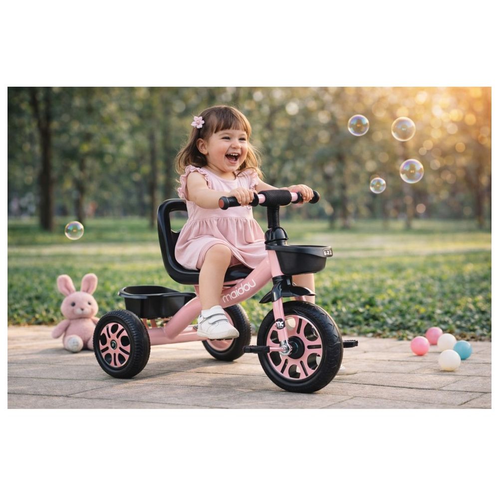 Starmarz - Kids' Tricycle With Push Handle And Storage Basket - Pink