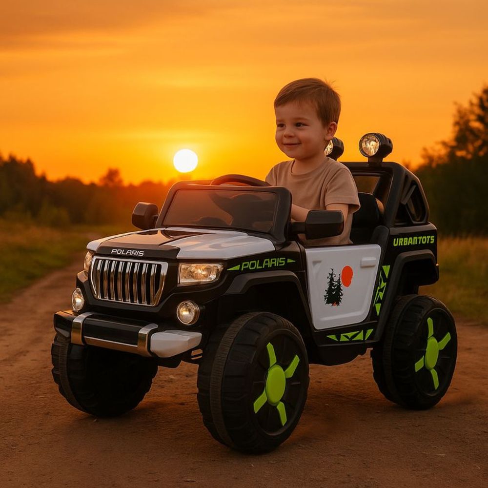 سيارة جيب كهربائية للأطفال من أوربان توتس - بولاريس مونستر - أسود/أبيض - 12 فولت