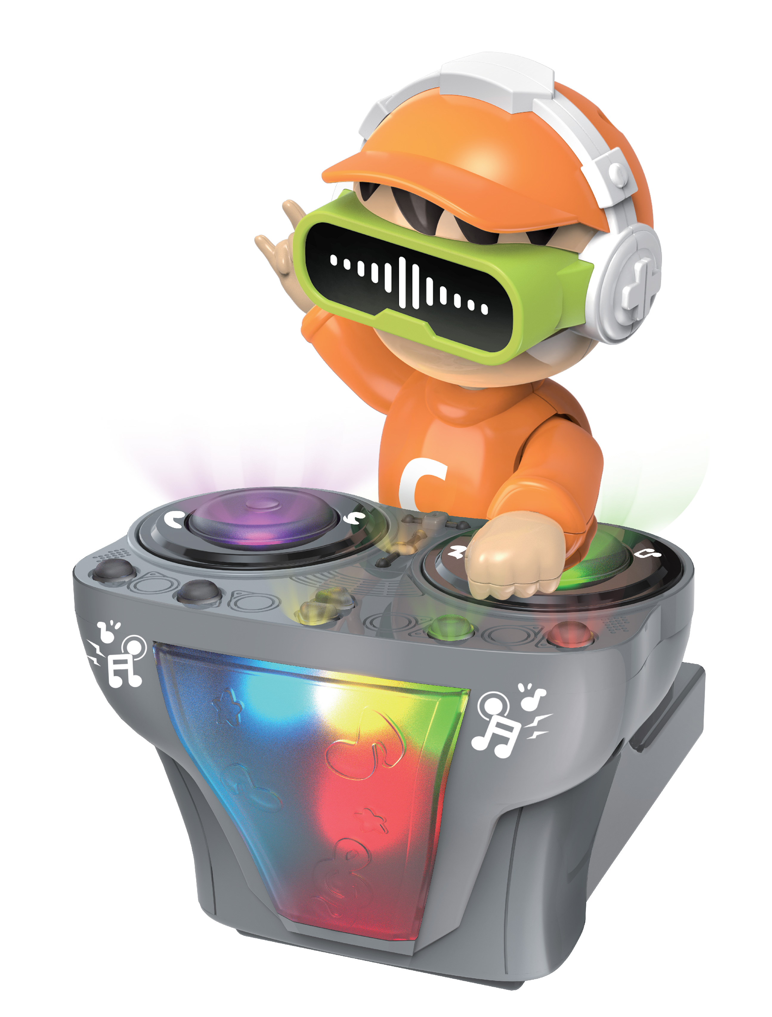 أوربان توتس - دي جي مان روبوت دي جي تفاعلي مع موسيقى ديناميكية وأضواء LED - برتقالي وأحمر