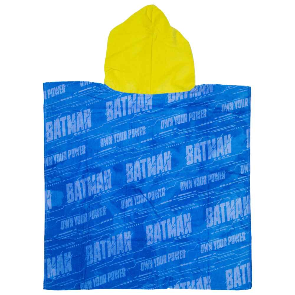 منشفة بونشو للأطفال والأولاد من باتمان - منشفة حمام ناعمة ماصة بغطاء رأس من القطن بنسبة 100% - لون أزرق