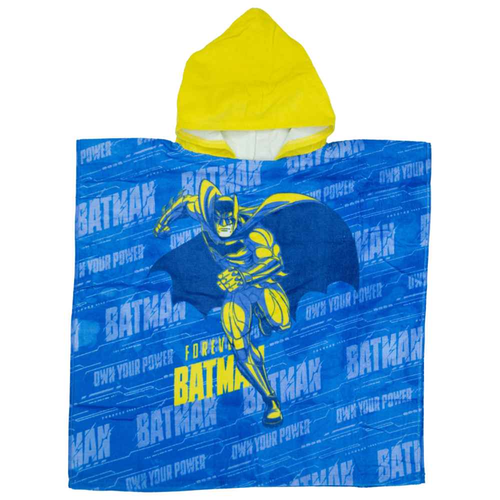 منشفة بونشو للأطفال والأولاد من باتمان - منشفة حمام ناعمة ماصة بغطاء رأس من القطن بنسبة 100% - لون أزرق
