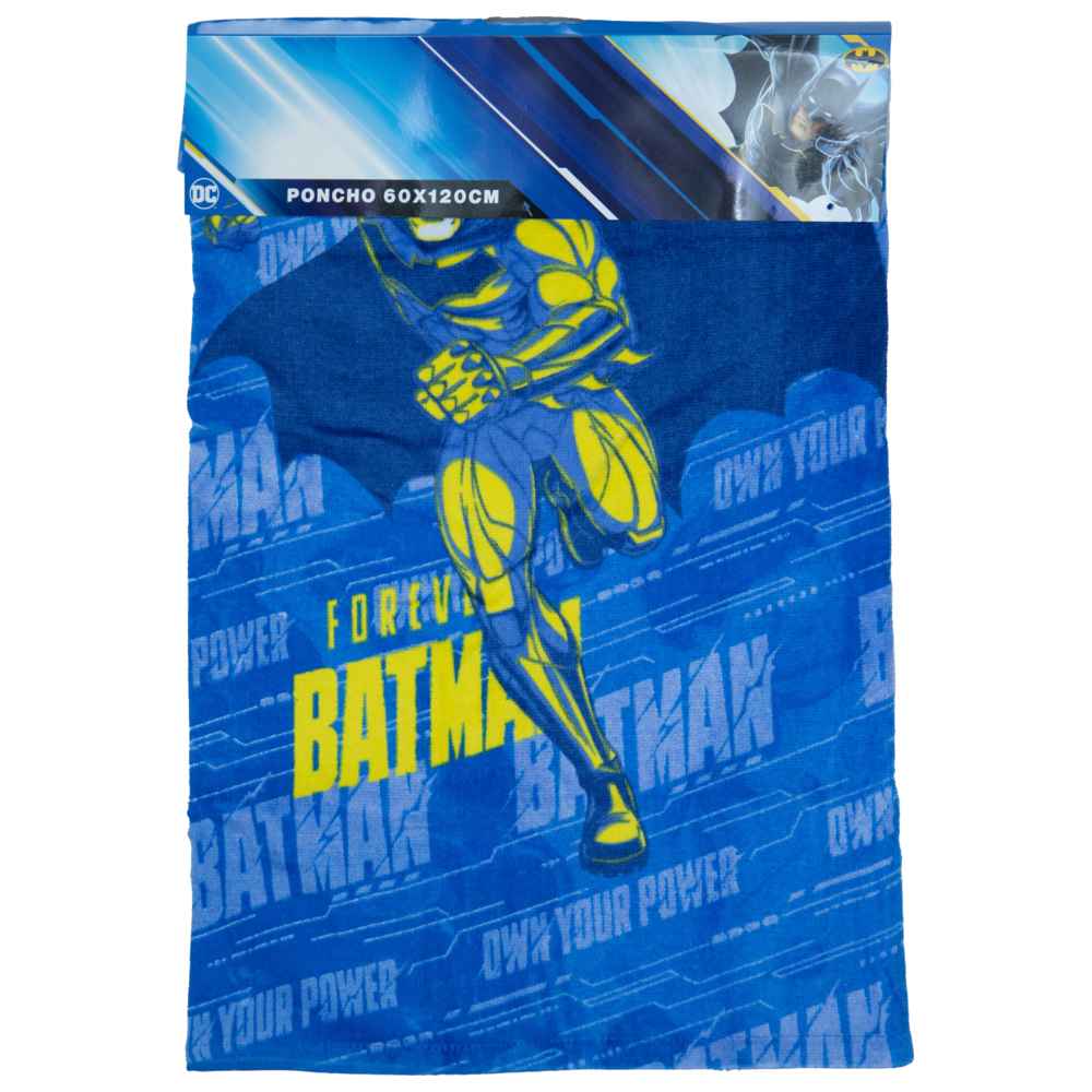 منشفة بونشو للأطفال والأولاد من باتمان - منشفة حمام ناعمة ماصة بغطاء رأس من القطن بنسبة 100% - لون أزرق