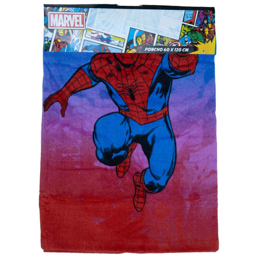 سبايدرمان - منشفة بونشو للأطفال - غطاء استحمام بغطاء رأس من القطن 100% للأولاد - أزرق وأحمر