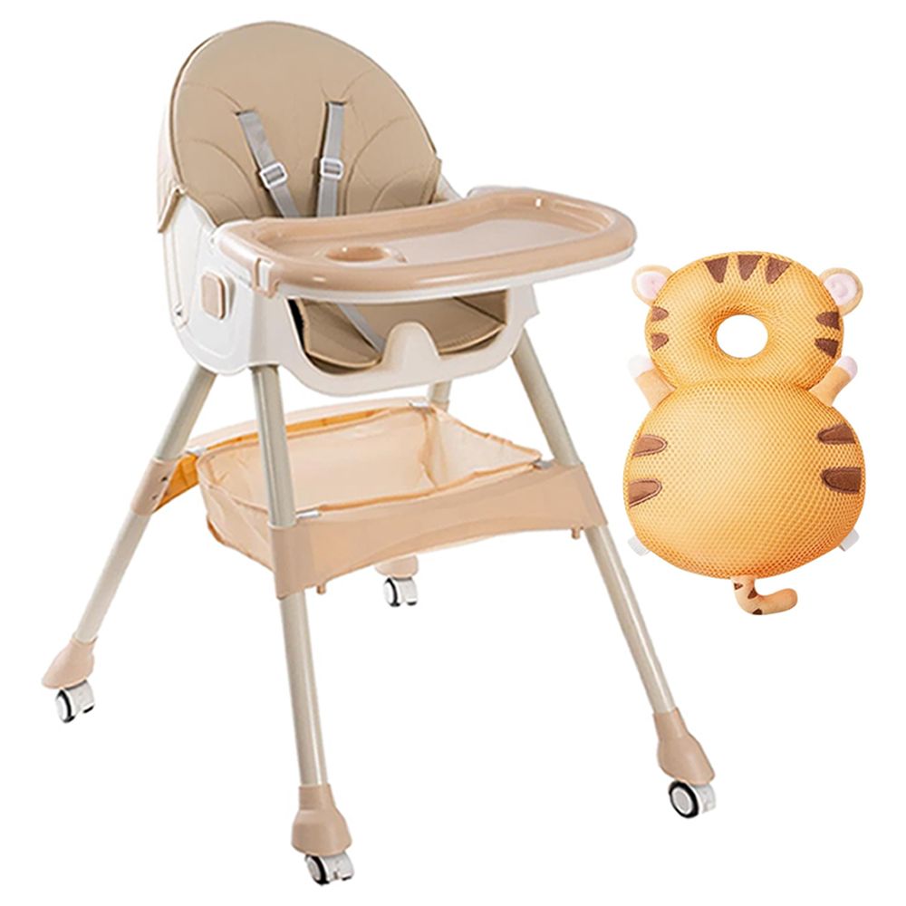 ستار بيبيز - طقم كرسي طعام قابل للطي ووسادة دعم رأس الطفل - بيج/بني - قطعتان