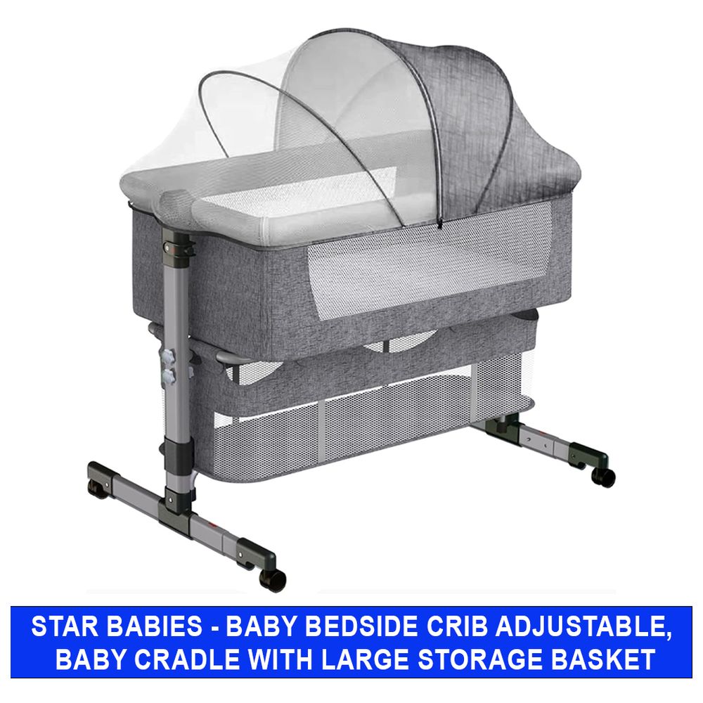 سرير أطفال قابل للتعديل بجانب السرير من ستار بيبيز - رمادي