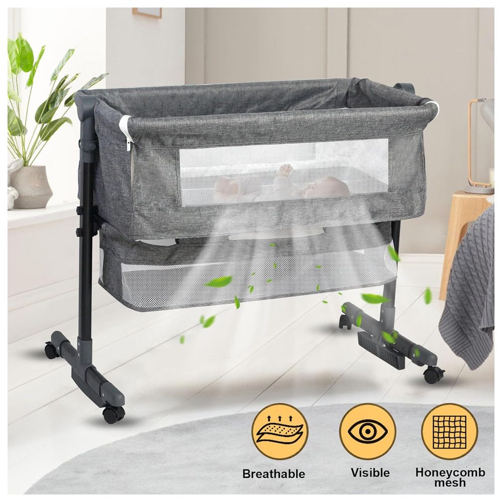 سرير أطفال قابل للتعديل بجانب السرير من ستار بيبيز - رمادي