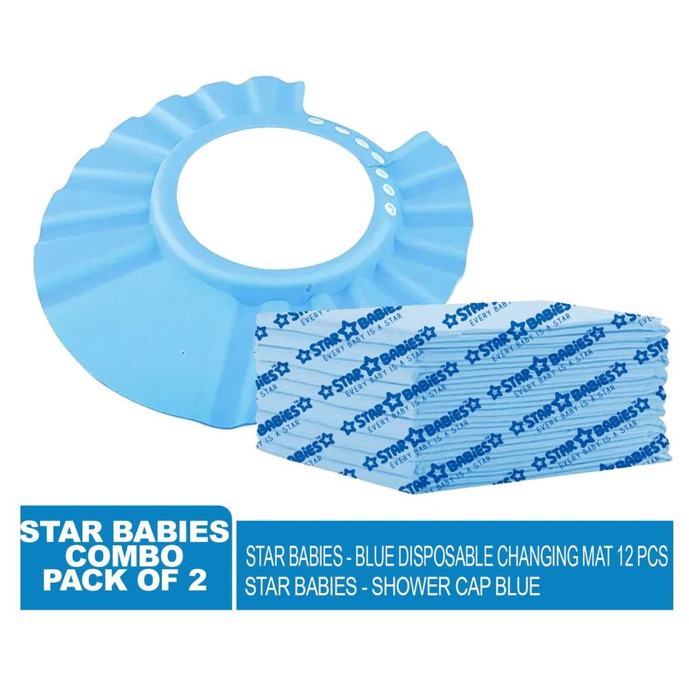 Star Babies - Disposable Changing Mat 12Pcs w/ Shower Cap - Blue