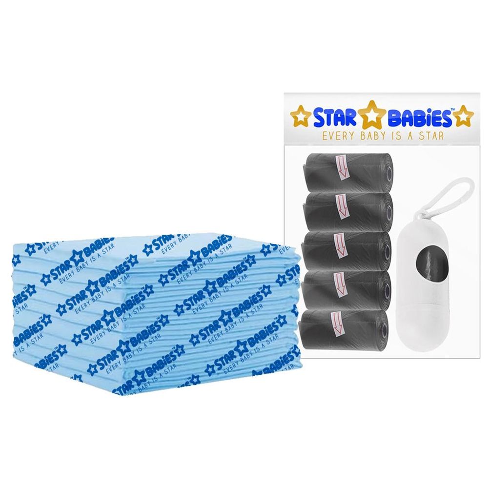 Star Babies - Disposable Changing Mat 12Pcs & Scented Bag 5Pcs w/ Dispenser - Black