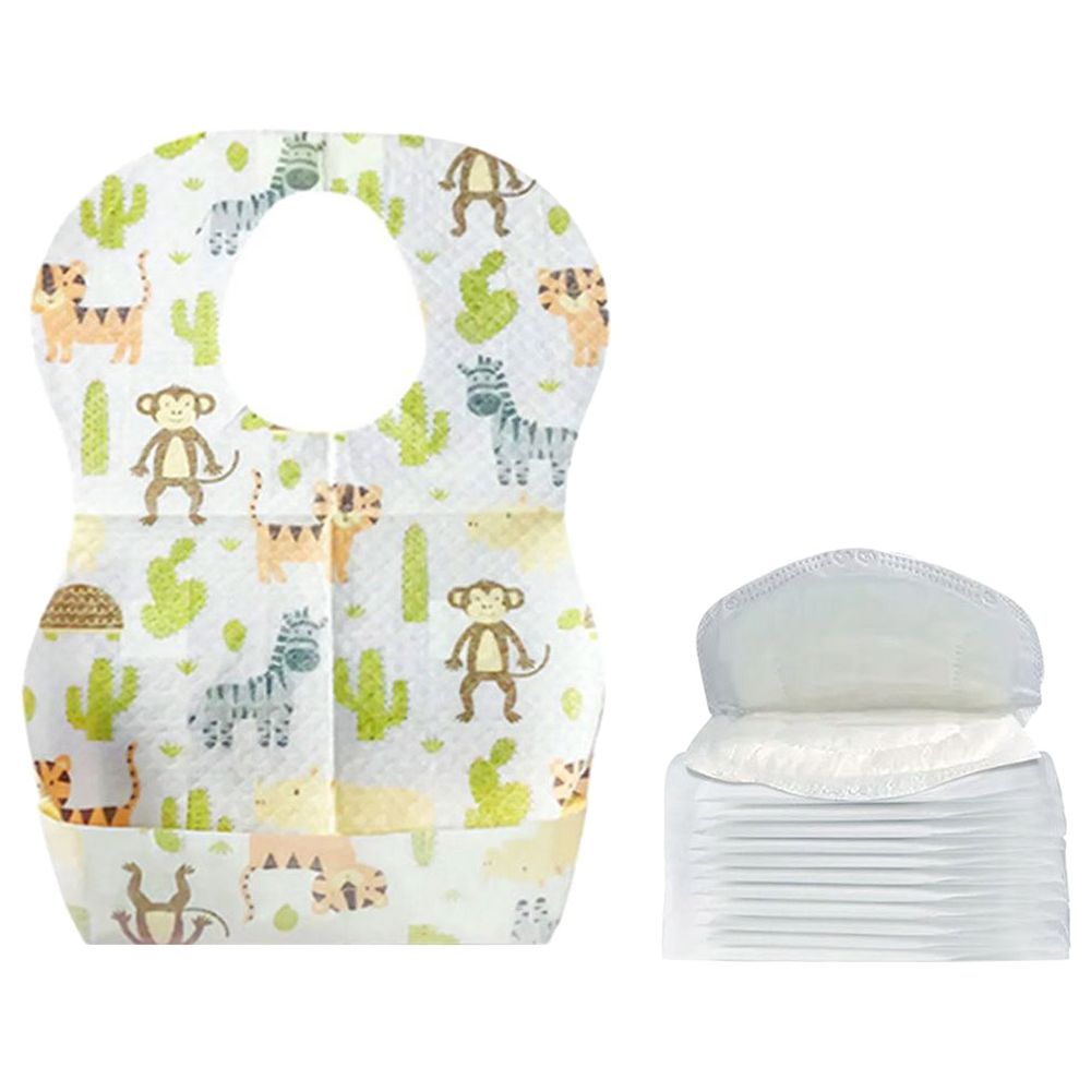 ستار بيبيز - مرايل للاستخدام مرة واحدة بنقشة حيوانات، 20 قطعة مع وسادة للصدر