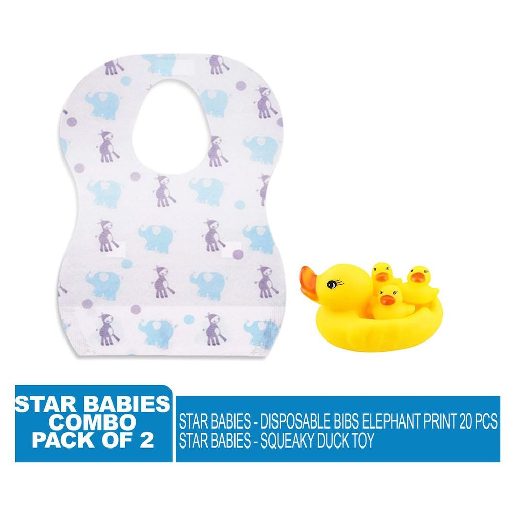 ستار بيبيز - مرايل للاستخدام مرة واحدة بنقشة الفيل، 20 قطعة مع بطة مطاطية