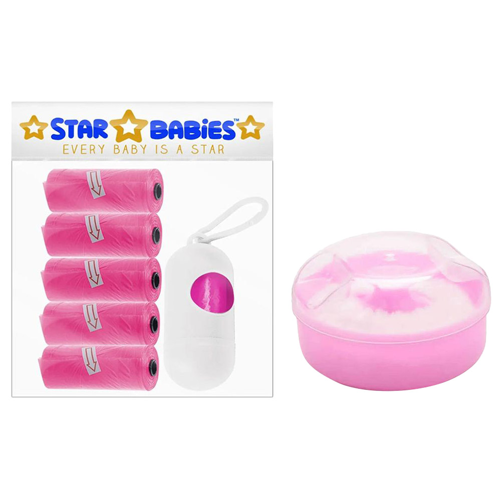 Star Babies - Powder Puff & Disposable Scented Bag - 5 Pcs With Dispenser - Pink