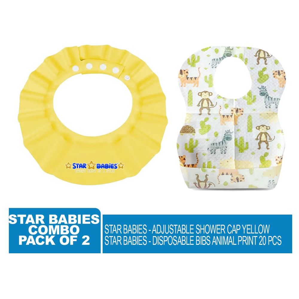 ستار بيبيز - قبعة استحمام قابلة للتعديل مع مرايل مطبوعة للاستخدام مرة واحدة، 20 قطعة - أصفر