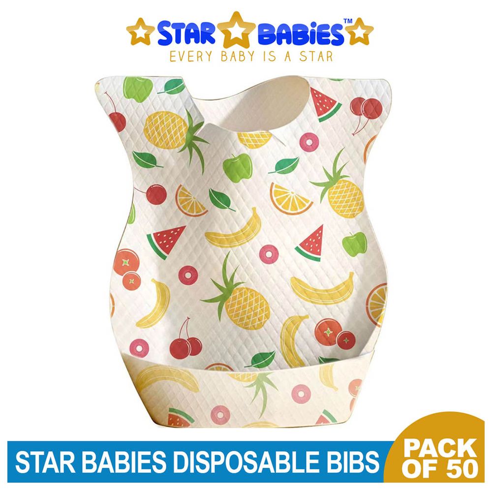 ستار بيبيز - مرايل للاستخدام مرة واحدة - عبوة من 50 مريلة - مزينة برسومات فواكه
