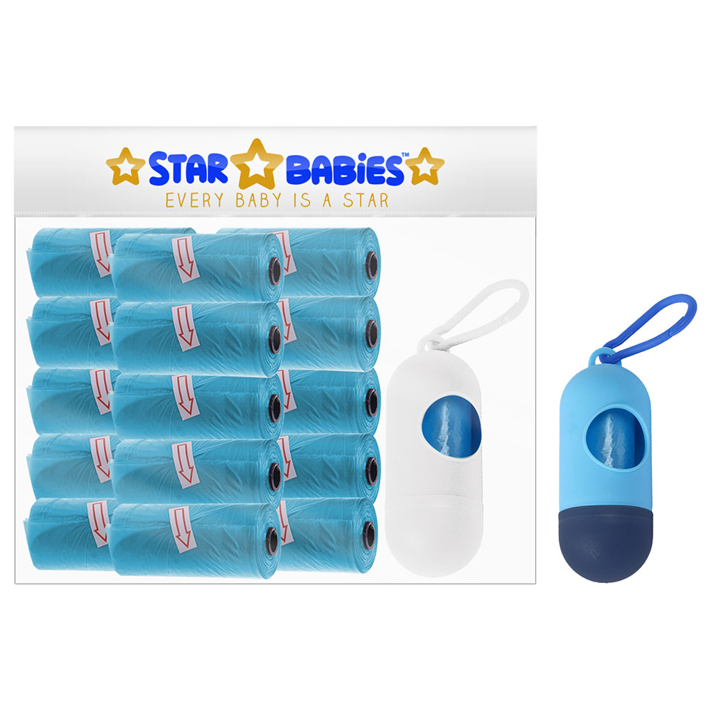 ستار بيبيز - أكياس حفاضات معطرة زرقاء - عبوة من 15 كيسًا - 225 قطعة مع موزع - قد يختلف اللون