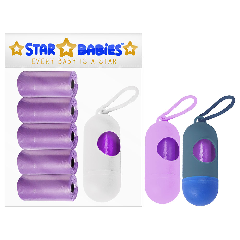 Star Babies - Scented Nappy Bag - Lavender - Pack Of 5 - 75 Bags & Dispenser - Color May Vary