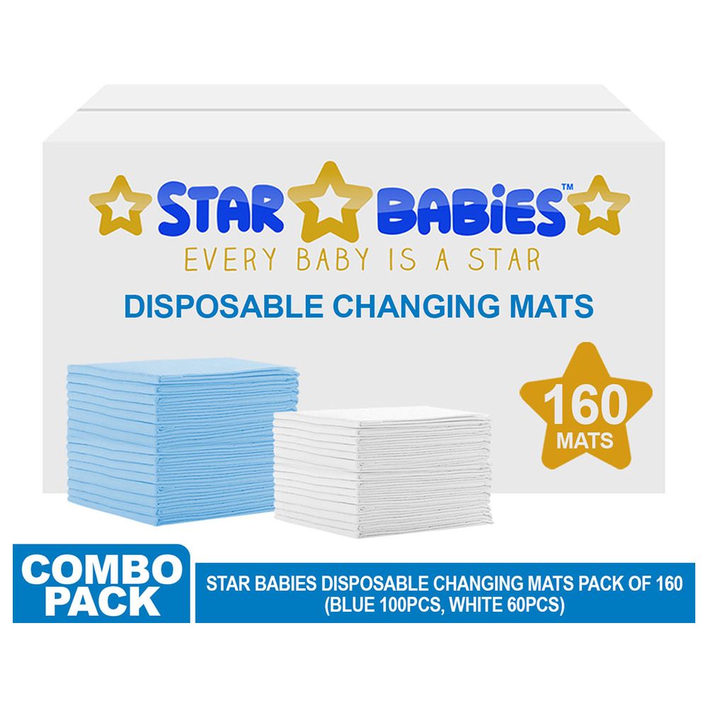 ستار بيبيز - مفارش تغيير حفاضات للاستخدام مرة واحدة - كبير - 45 × 60 سم - أزرق وأبيض