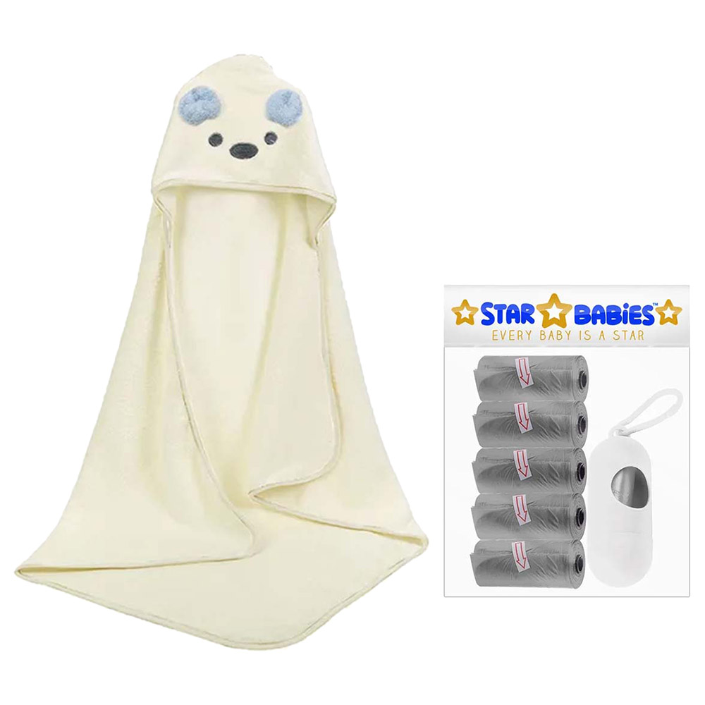 Star Babies - Microfiber Hooded Towel - White With Disposable Scented Bag - Grey - 5 Pcs & Dispenser