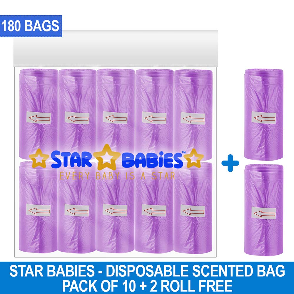 ستار بيبيز - أكياس حفاضات معطرة - عبوة من 12 كيسًا - 180 كيسًا - لافندر