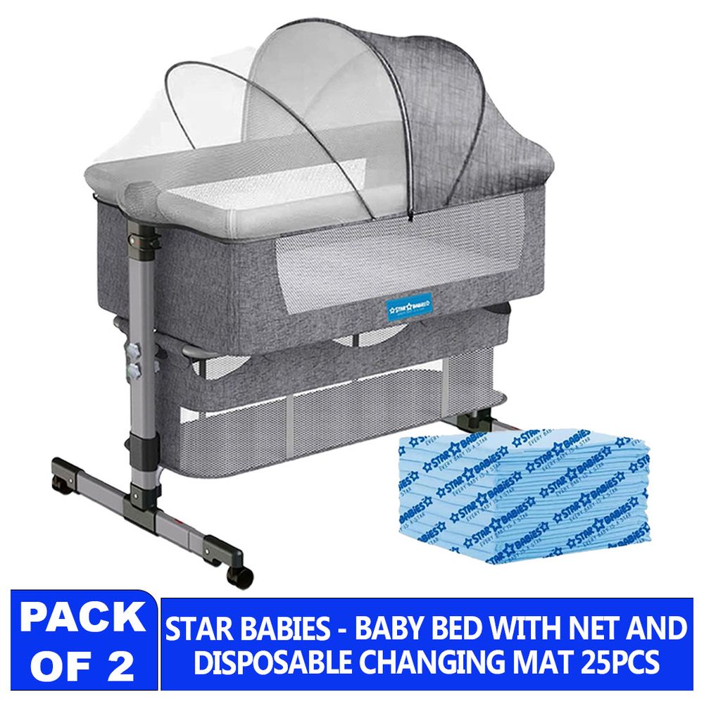 ستار بيبيز - سرير جانبي مع مفارش تغيير حفاضات للاستخدام مرة واحدة - عبوة من 25 قطعة
