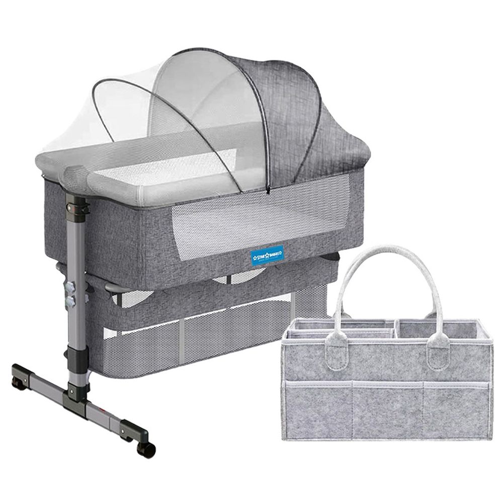 سرير أطفال ستار بيبيز - سرير جانبي مع حامل حفاضات - رمادي