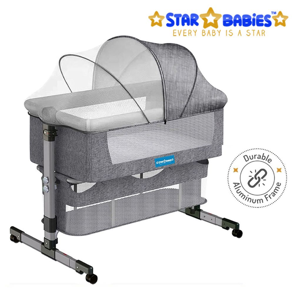 ستار بيبيز - سرير جانبي وحوض استحمام قابل للطي ومقياس حرارة - رمادي