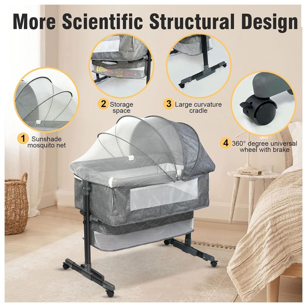 ستار بيبيز - سرير جانبي وحوض استحمام قابل للطي ومقياس حرارة - رمادي