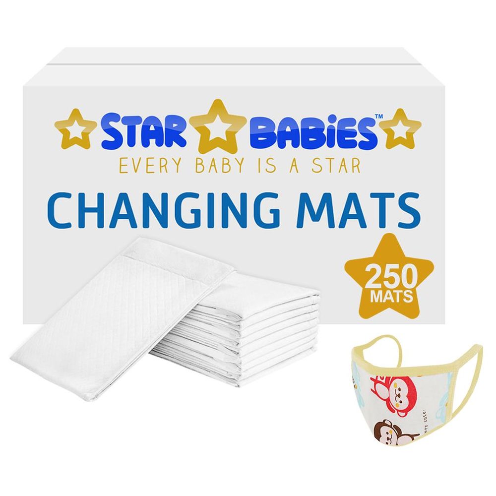 Star Babies - Disposable Changing Mats White 250Pcs W/ 1Pc Kids Reusable Mask