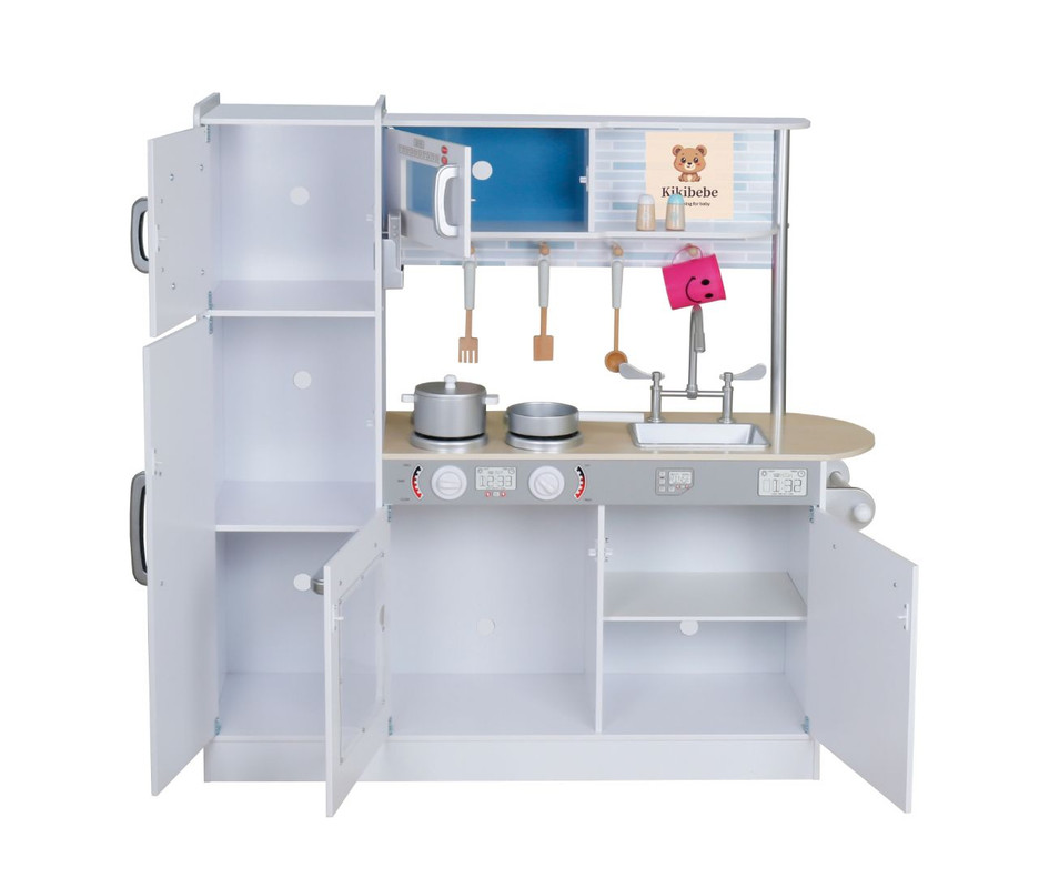 كيكيبي - مجموعة طهي خشبية مضيئة - مجموعة ألعاب طبخ وصوت مائي للأطفال - متعددة الألوان