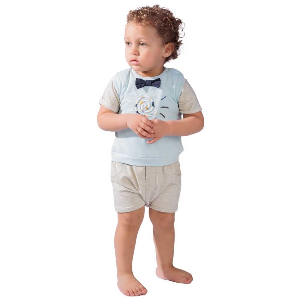 Ein Ghein - Baby Boy Short Sleeve Romper - Blue/Beige
