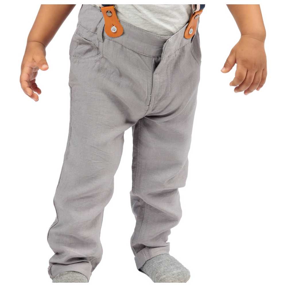 Ein Ghein - Baby Boy Linen Pants With Suspenders - Grey