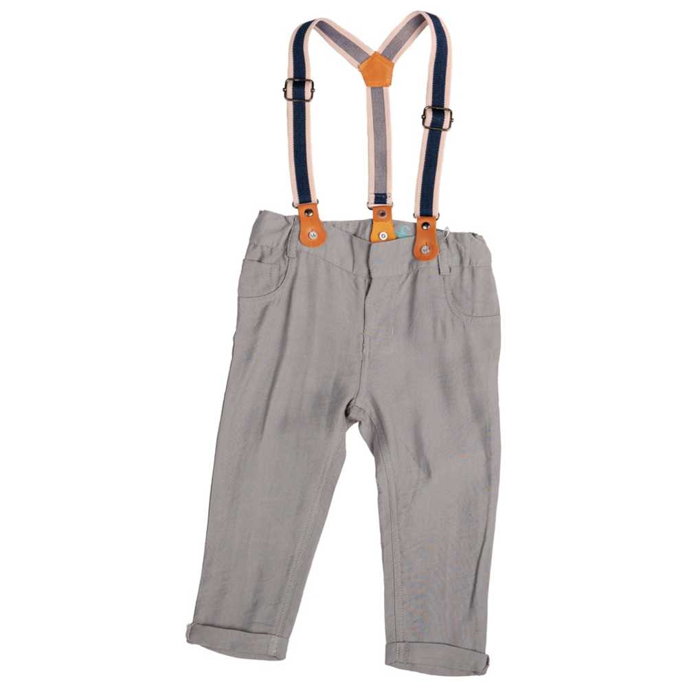 Ein Ghein - Baby Boy Linen Pants With Suspenders - Grey