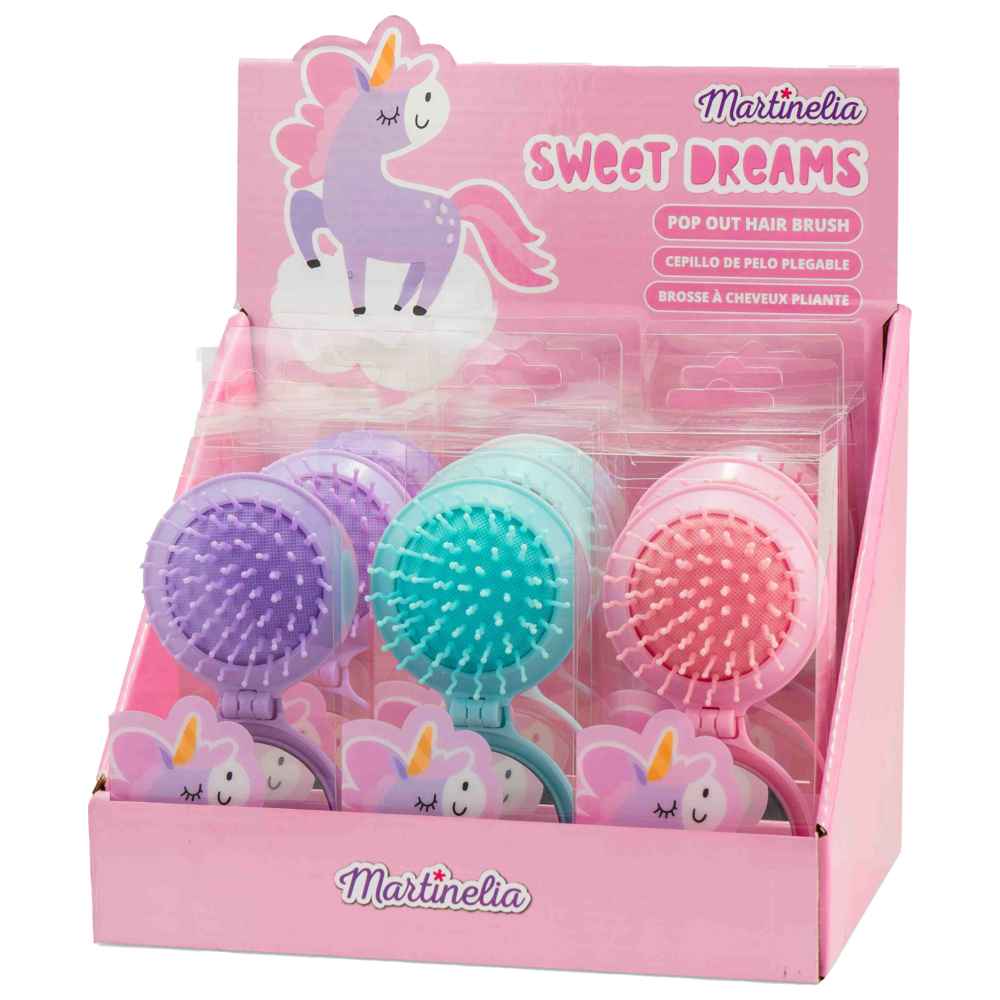 مارتينيليا - فرشاة شعر قابلة للطي مع مرآة يونيكورن - قد يختلف اللون