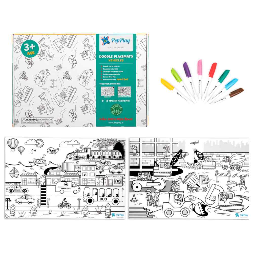 Pepplay - Vehicles Series Doodle Placemats - 10 Pcs